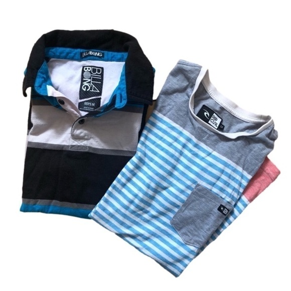 Lot of 2 Boys Medium Short Sleeve Polo Tee Billabong, Rip Curl - Picture 1 of 3